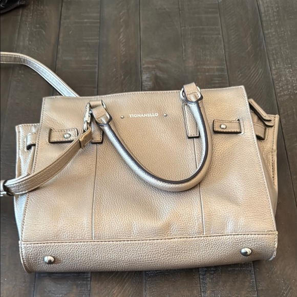 Tignanello Tan Satchel with Structured Design and Buckle Details - Picture 1 of 12